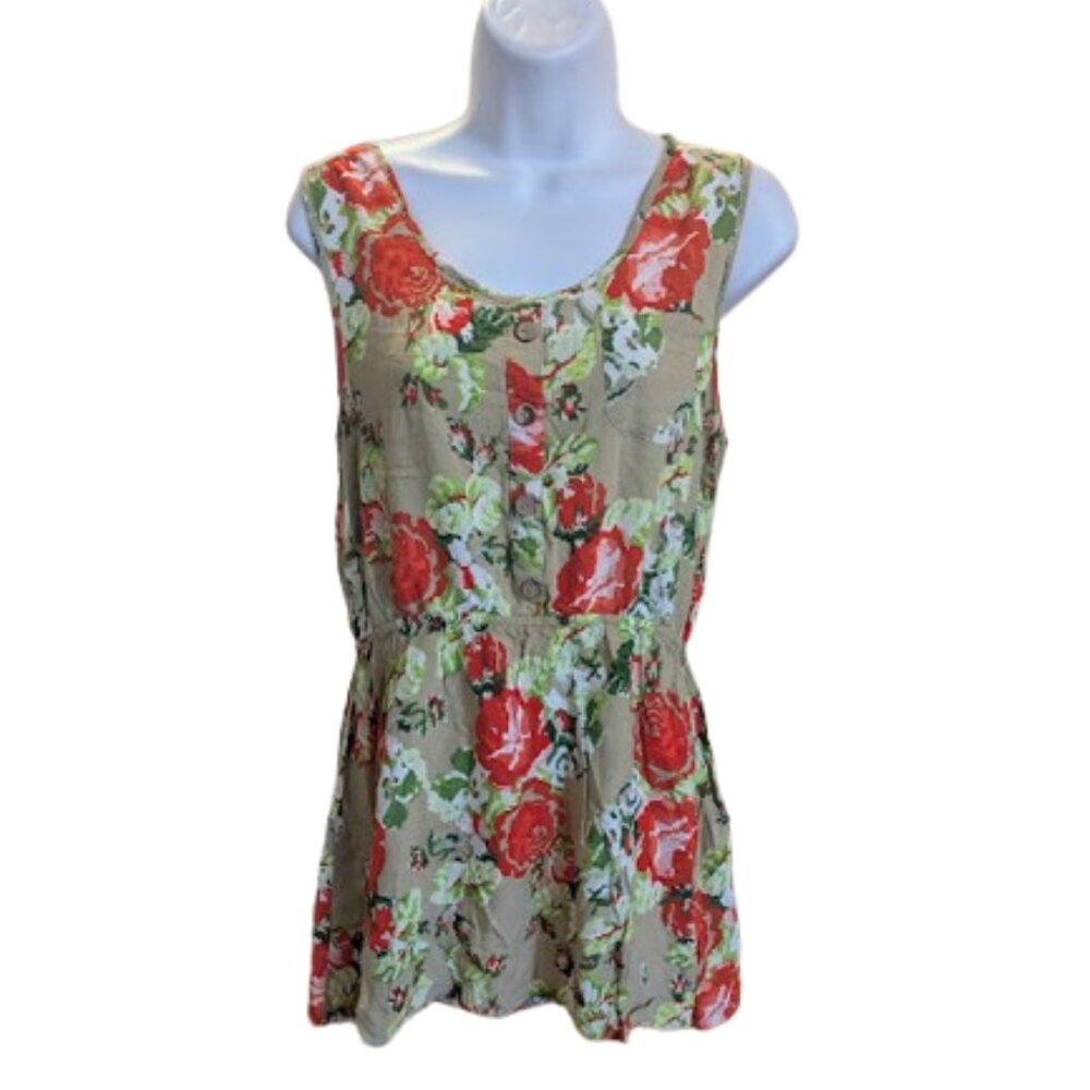 Green and Red Sleeveless Floral Blouse r Size Large
